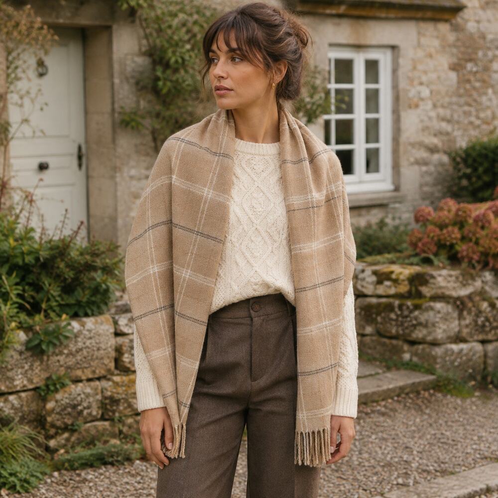 Made in Scotland Cashmere Scarf Brown Plaid Fringe Tartan Quiet Luxury Classic